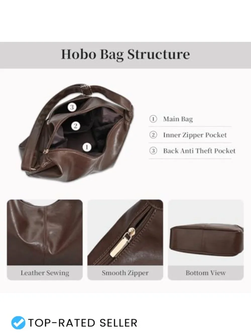 Slouchy Hobo Crossbody Bag Vegan Leather Shoulder Purse